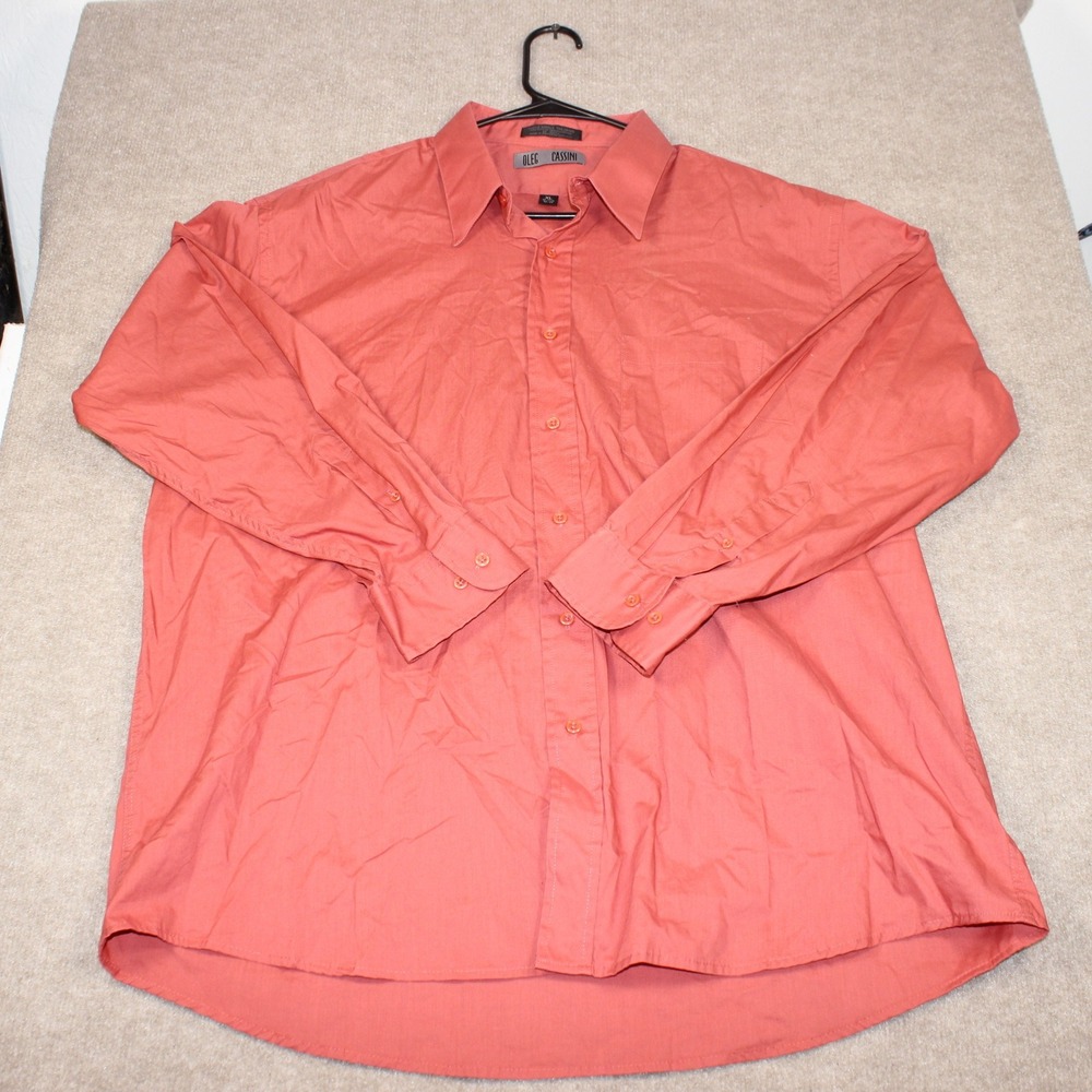 Oleg Cassini Mens XL Coral Salmon Button Down Shirt Long Sleeve Single Needle